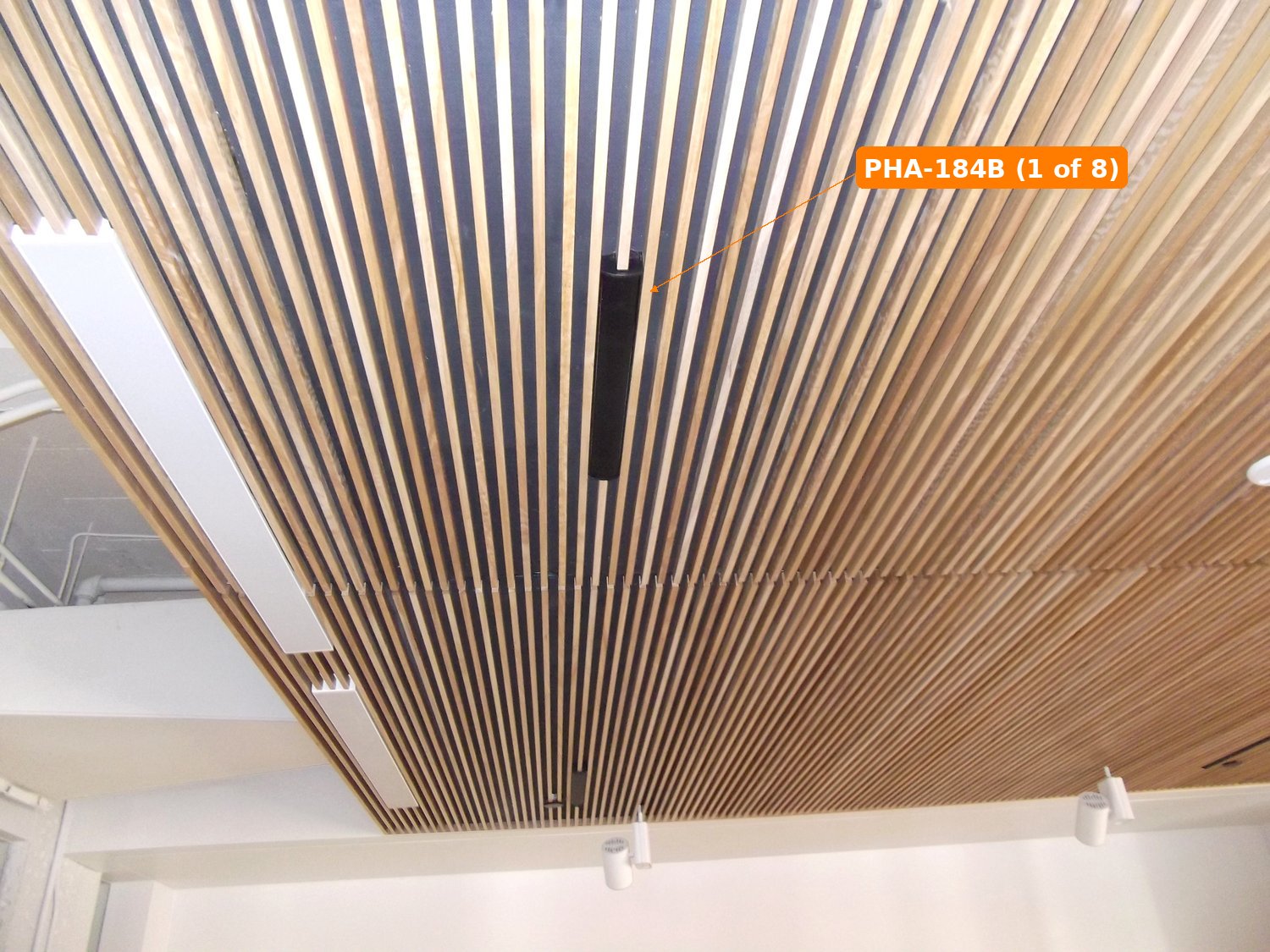 PHA-184B between the wood ceiling slats at 100 Post Street, San Francisco