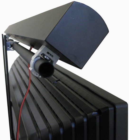 UTM clamp detail - the array tube locks into the under-TV mount